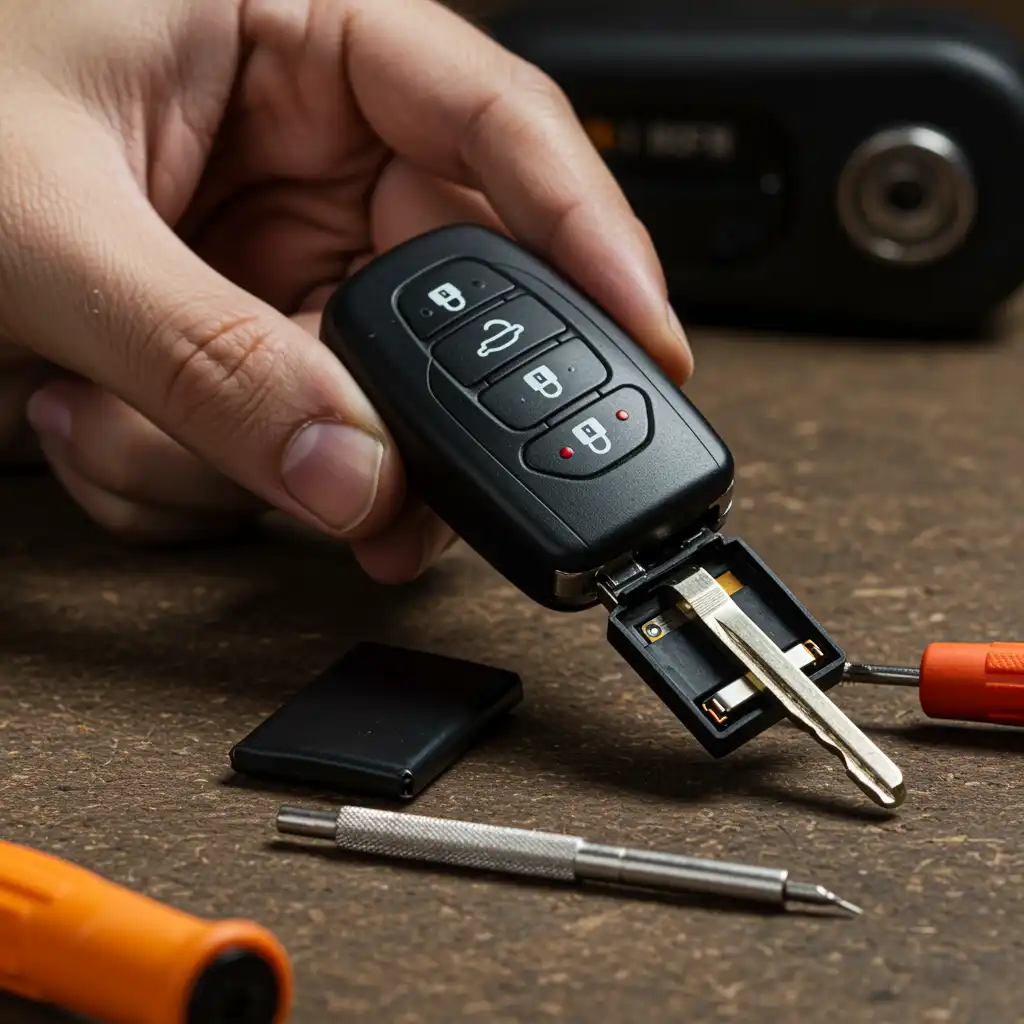 Een autosleutel opengemaakt om te repareren