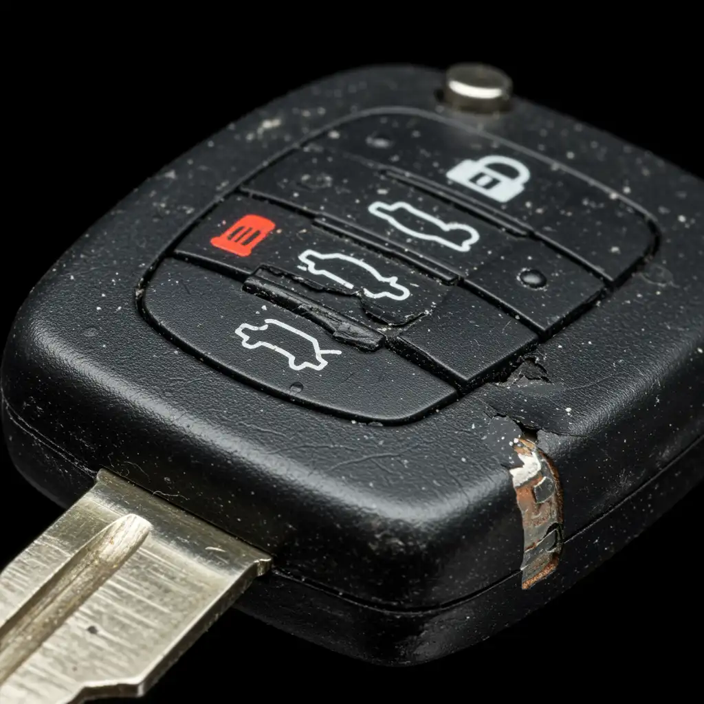 Autosleutel met kapot plastic