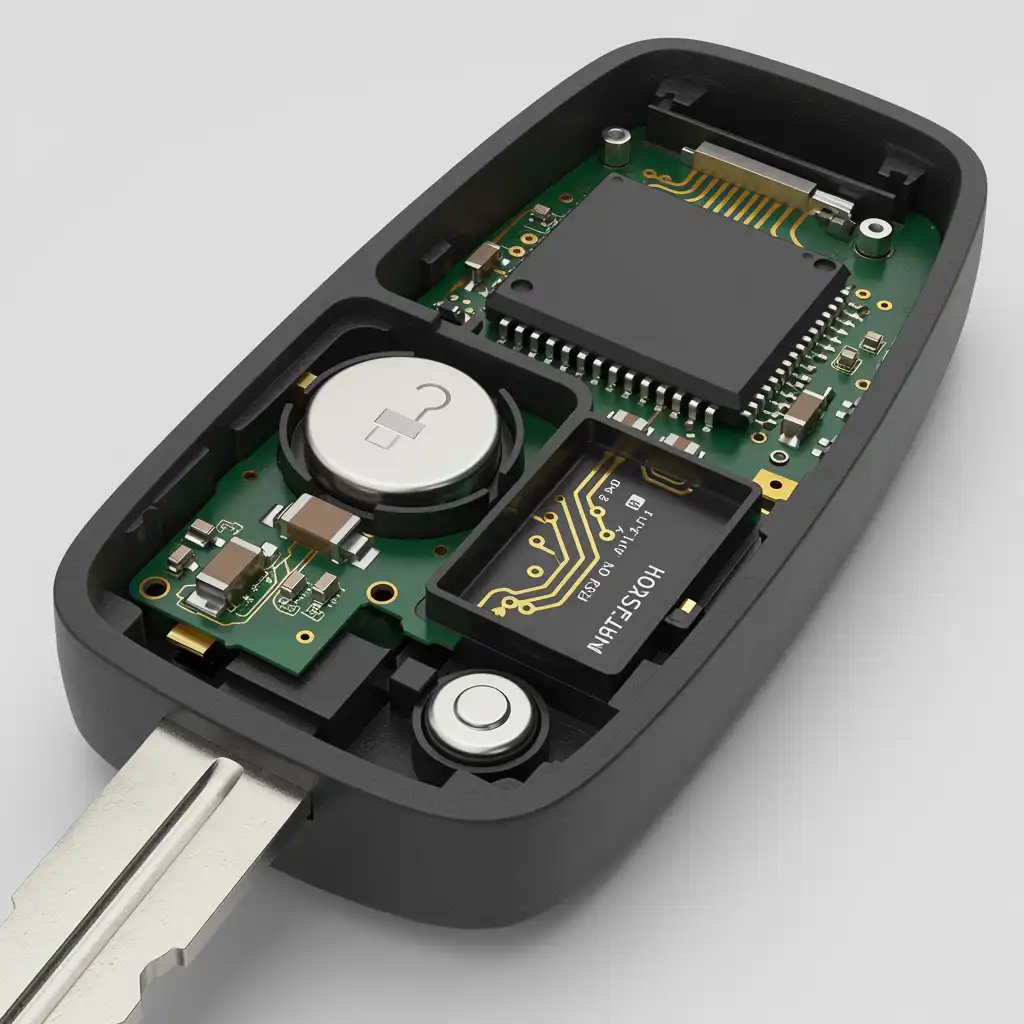 De binnenkant van een autosleutel