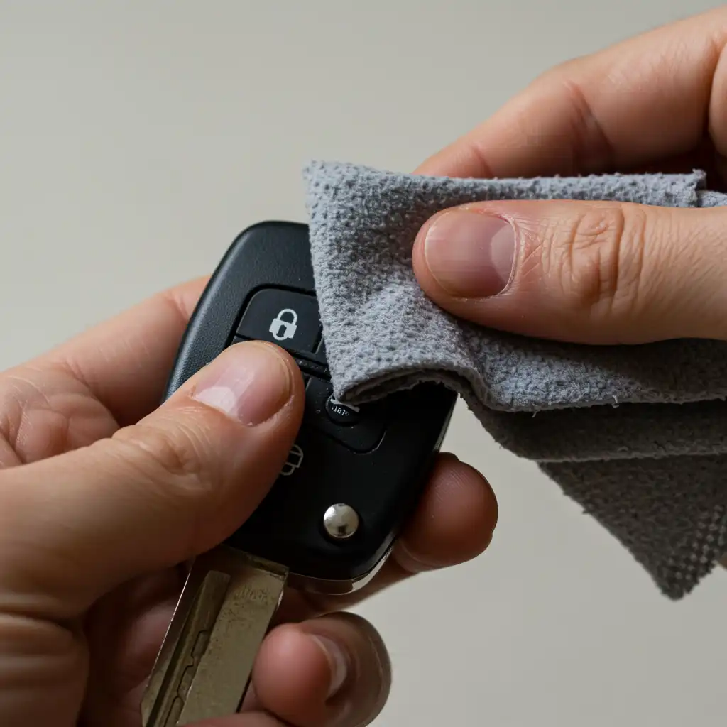 Autosleutel poetsen met een doekje