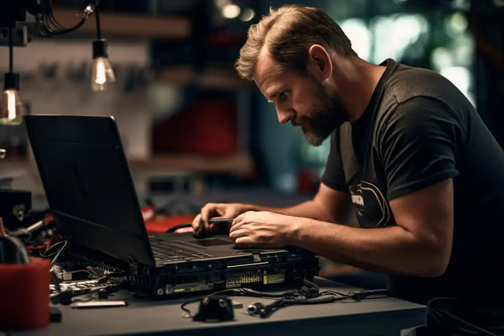 Een autosleutelmaker is bezig met een nieuwe autosleutel
